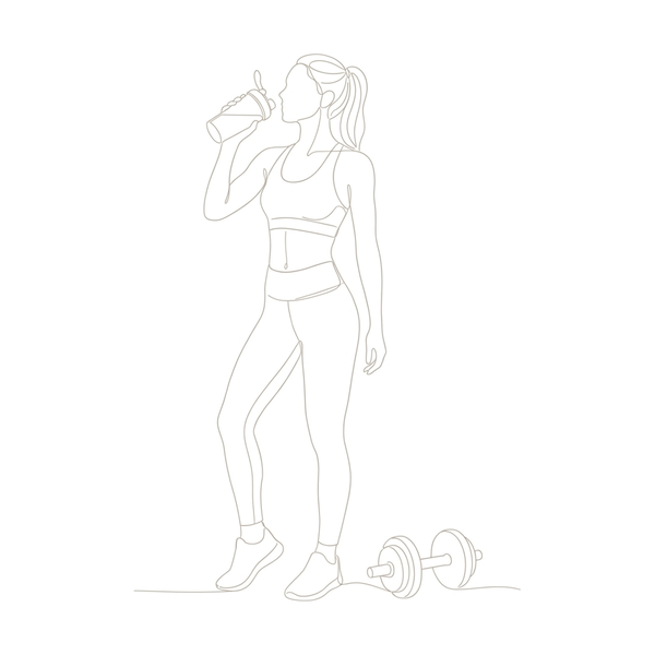 Line illustration: drinking the shaker around training